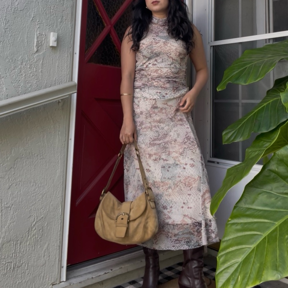 Kate & Lily Sleeveless Snake Skin Cowl Turtleneck Midi Dress
